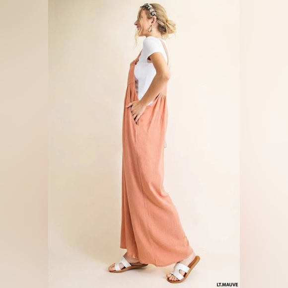 Kori Light Mauve Linen Blend Overalls - Picture 2 of 3